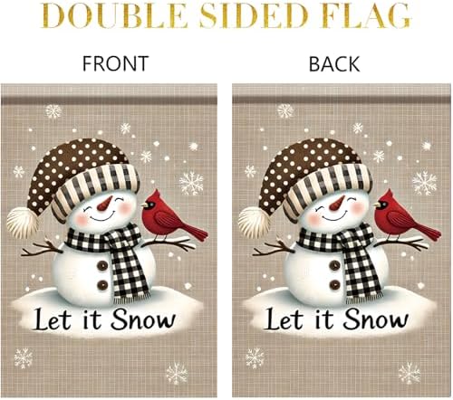 12x18 Inch Snowman Christmas Garden Flag Cardinal Bird Winter Outdoor Yard Decoration Christmas Holiday Seasonal Banner Double Sided Vertical House Lawn Decor for Farmhouse