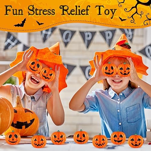 Leyndo 50 Pcs Halloween Pumpkin Stress Balls Halloween Goodie Bag Stuffers