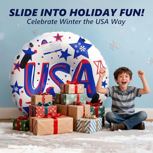 47 Inch Heavy-Duty Inflatable Snow Tube Sled with Towable Leash, Cold-Resistant Snow Tubes for Sledding with Triple-Layer Bottom & Sturdy Handles Winter Outdoor Snow Toys