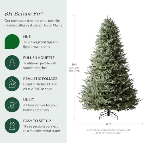 Balsam Hill BH Balsam Fir Full Tree - Realistic Artificial Christmas Tree with Premium Stand & Easy Assembly for Indoor Holiday Decorating, Unlit, 9ft
