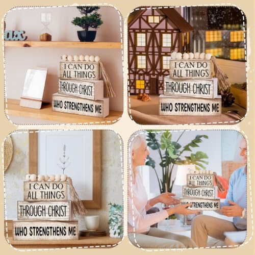 Lineshading 4 Pcs Christian Table Decor for Home, Scripture Wood Sign