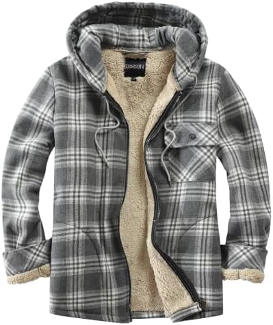 Elesuit Men's Full Zip Fleece Flannel Jacket Shirt Plaid Cotton Hoodie Coat
