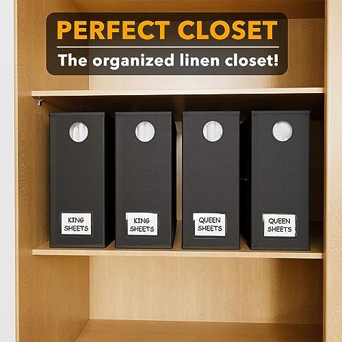 SpaceAid 4 Pack Bed Sheet Organizers and Storage, Foldable Sheet Organizer for Linen Closet, Sheets Set Folder Keeper with Window XL (Queen & King Size) Organizing Bedding Container, Black