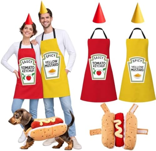 5 Pcs Ketchup Mustard Couples Costumes and Pet Hot Dog Costume