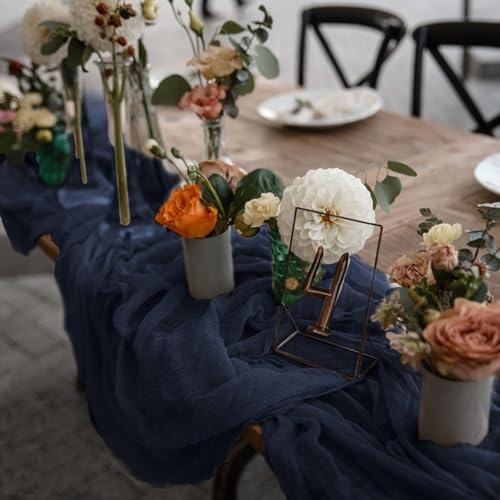 1 Pack Cheesecloth Table Runner 10Ft Christmas Gauze Boho Table Runners for Wedding Decor Bridal Shower Decorations Baby Shower Party(35" x 120")
