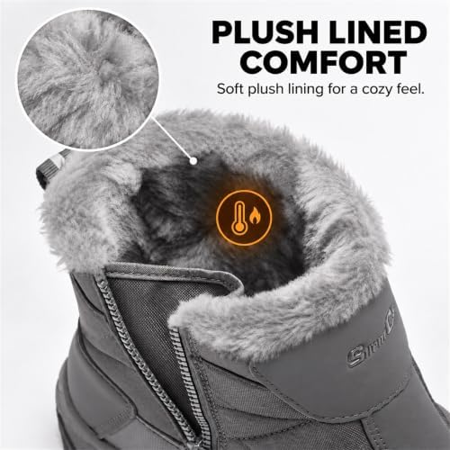 SILENTCARE Men's Waterproof Winter Snow Boots: Warm Fur Lined, Side Zipper