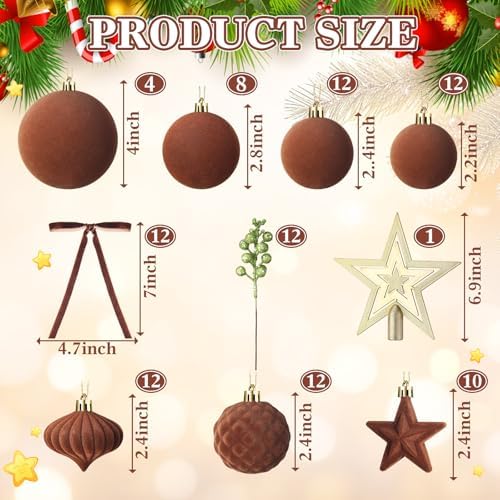 Hollowfly 95 PCS Velvet Christmas Tree Decor Set, Brown