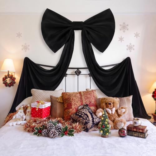 118 x 47 Extra Large Christmas Black Velvet Bows Outdoor