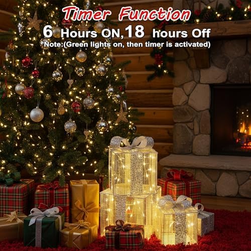 Set of 3 Christmas Lighted Gift Boxes - Silver 140 LEDs Outdoor Decoration