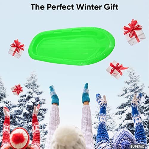 Superio Toboggan Snow Sled for Kids and Adults, Heavy Duty Plastic Slider with Handles and Hole for Pull Ropes- Kid and Adult Winter Fun