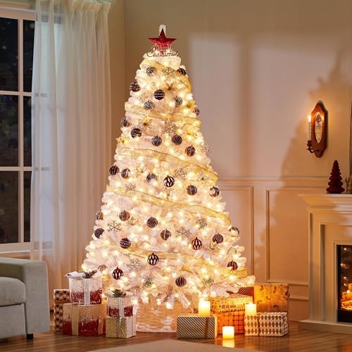 Yaheetech 7.5ft Pre-lit Christmas Tree with 550 Warm White Lights, White