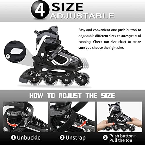 MammyGol Adjustable Inline Skates for Kids Boys Girls Youth Blades Roller Skates with Light up Wheels Ages 4-16