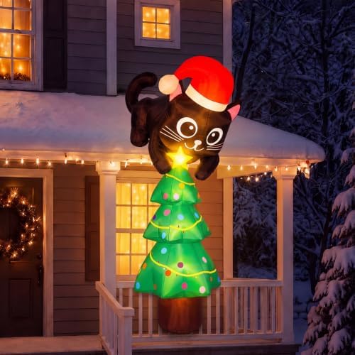 Soulchen 7ft Cat Christmas Inflatable Roof Hanging Outdoor Decorations