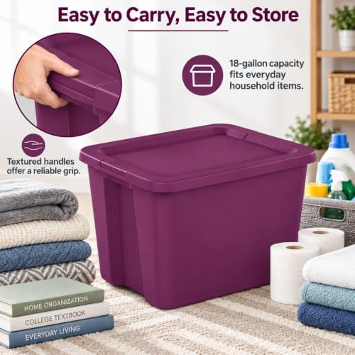 18 Gal Storage Bin with Snap-On Lid, Stackable Tote, Magenta