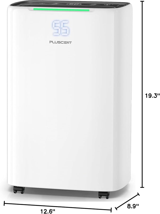 PLUSCENT 52 Pint Dehumidifier for Home and Large Basements, Up to 5000 Sq.Ft Coverage, Quiet 40dB, Continuous Drain Hose Included, Smart Humidity Control, 4 Modes, Auto Defrost, 24H Timer