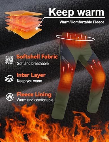 MAGCOMSEN Men's Snow Ski Pants Fleece Lined Water Resistant Winter Pants with 4 Zip Pockets for Snowboard Hiking Outdoor