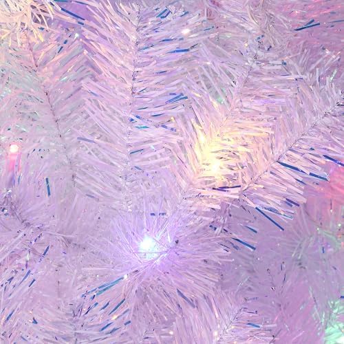 GarveeHome 6 ft Prelit Artificial Christmas Tree with 250 Warm White Lights, Pre-Lit Snow Flocked Pencil Christmas Tree, Foldable Base,Holiday Decoration for Home, Office, Party,Laser White