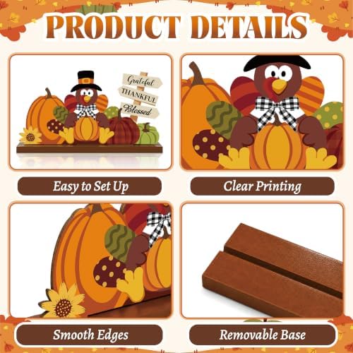 3 Pcs Fall Centerpieces for Tables, Wooden Autumn Fall Decorations for Home