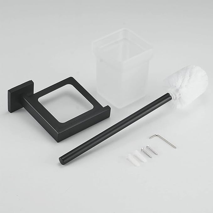 Matte Black Toilet Brush and Holder Set, NEWRAIN Wall Mounted Toilet Bowl Brush with Long Handle, Stainless Steel Toilet Brushes for Bathroom-Space Saving