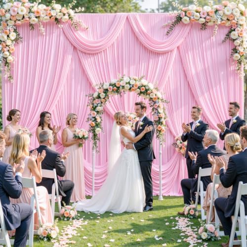 4 Panels Pink Backdrop Curtain for Parties Baby Shower Wrinkle Free Pink Photo Curtains Backdrop Drapes Fabric Decoration for Wedding Birthday Party 20ft(W) x 10ft(H)
