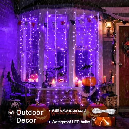 JMEXSUSS 300LED Purple Halloween Lights, 9.8x9.8ft Curtain Lights Plug in