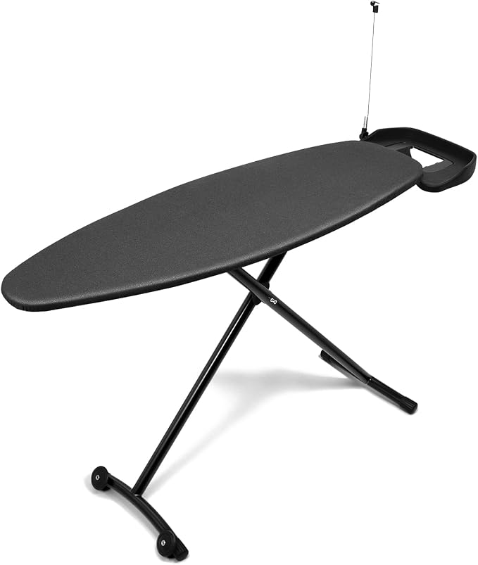 Duwee 18" ×48" Ironing Board with Retractable Iron Rest,Wide Ironing Board | Extra Wide Ironing Board, Heat Resistant Cover with Thicken Padding,Adjustable Height,Heavy Sturdy Legs with Wheels,Black