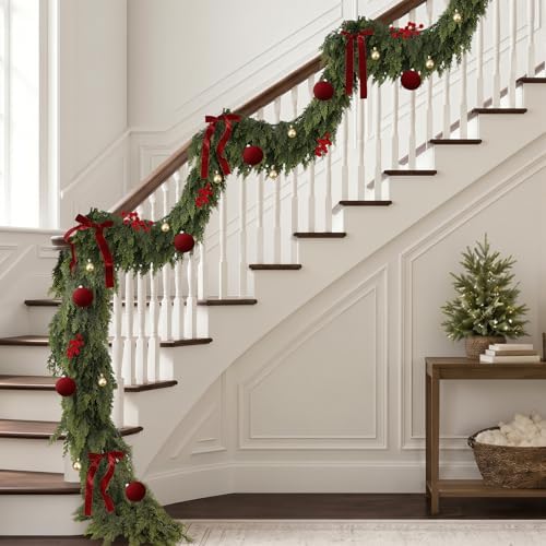 15FT Christmas Cedar Garland with Lights Prelit Pine Garland Decoration