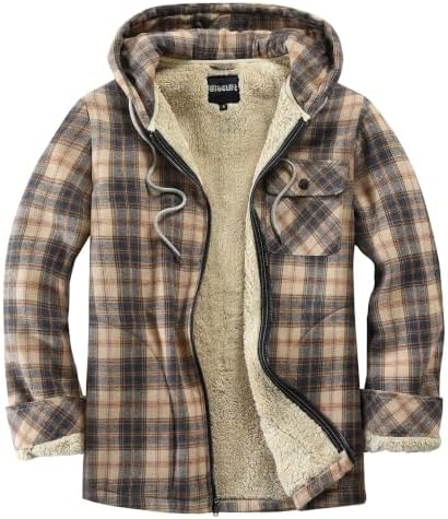 Elesuit Men's Full Zip Fleece Flannel Jacket Shirt Plaid Cotton Hoodie Coat