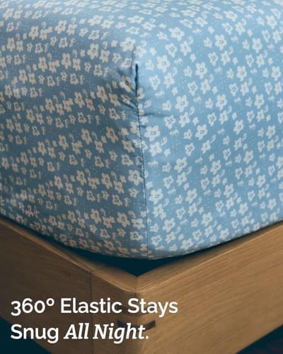 Twin 3 Piece Floral Sheet Set - Soft, Breathable & Cooling - Blue Meadow