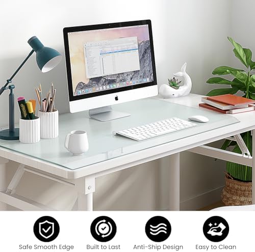 VASUHOME 32" x 20" Premium Tempered Glass Desk Mat with Beveled Edge - Ergonomic Desk Protector, Crystal Clear, Dry Erase Surface, Ideal Table Top Protector for Home & Office
