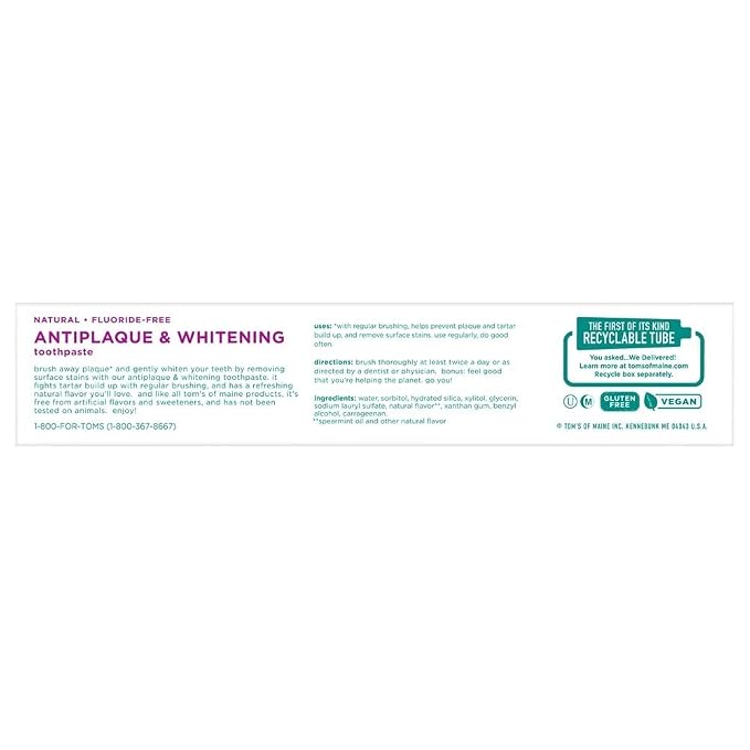 Tom's of Maine Antiplaque Plus Whitening Gel, Spearmint 4.7 oz (Pack of 3)3