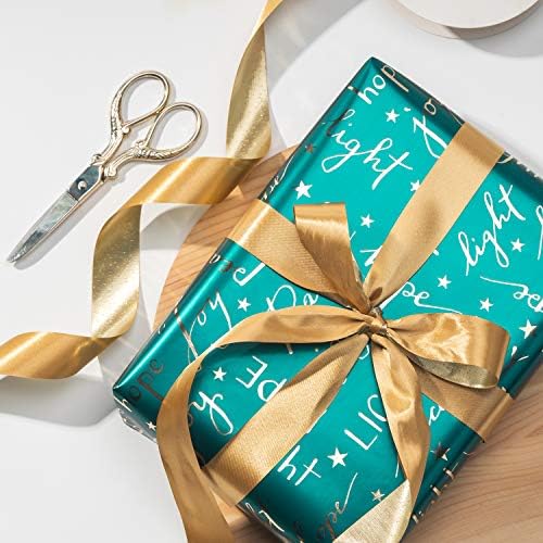 WRAPAHOLIC 30 Inch Green Christmas Wrapping Paper Roll - Jumbo Roll Green and Gold Holiday Design with Metallic Foil Shine - 4 Rolls - 30 Inch x 120 Inch Per Roll