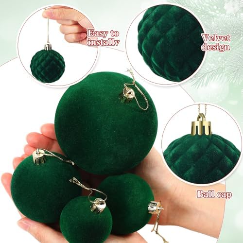 Hollowfly 95 PCS Velvet Christmas Tree Decor Set, Red, Green, Brown, White