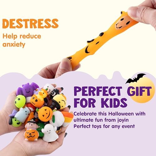 JOYIN 100 Pcs Halloween Mochi Squishy Toys for Kids Gift, Halloween Kawaii Sensory Stress Relief Toys for Halloween Party Favors Decor, Trick or Treats Classroom Prizes Goodie Bag Fillers
