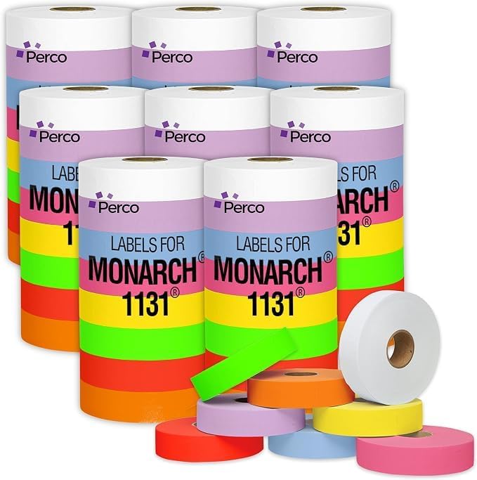 Pricing Labels for Monarch 1131 Multicolored - Includes White, Yellow, Blue, Lavender & Fluorescent Colors (Red Green Pink Orange) - 160,000 Labels w/ 64 Rolls Value Pack, 8 Sleeves - Made in USA