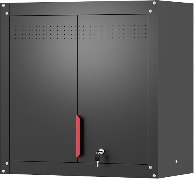 Eltean Metal Wall Cabinet,Wall Mounted Garage Storage Cabinet with Lock and Handle,Garage Wall Cabinet with Adjustable Shelves for Garages, Storage Rooms, Basements