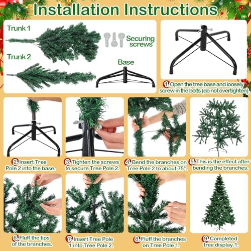 6ft DIY Christmas Tree Kit Artificial Christmas Tree with Lights and Ornaments 48'' Xmas Trees Skirt 65 x 30 x 15'' Storage Bag, LED Holiday Xmas Trees for DIY Home Decor(Gold,Stylish)