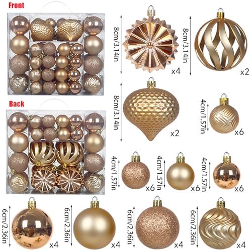 Christmas Tree Balls Ornaments Set, 48 Pcs Shatterproof Plastic Decorative Baubles Shiny Hanging Ball Ornaments for Xmas Tree Holiday Party Wedding Decoration, Champagne Gold