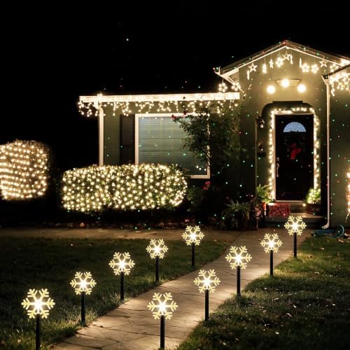 10 Pack Christmas Solar Pathway Lights, Snowflake Outdoor Decorations