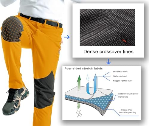 Mens Snow Ski Waterproof Softshell Snowboard Pants Outdoor Hiking Fleece Lined Zipper Bottom Leg