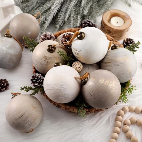 Yunlly 12 Pcs Neutral Christmas Ornament, Ivory Taupe Beige, 4''