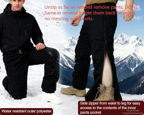 Men's Thermal Snow Pants Water Resistant Winter Cargo Pants