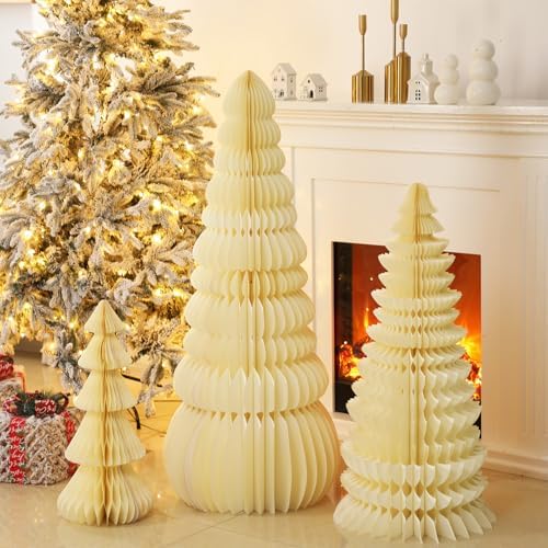 3 Pcs Large Honeycomb Christmas Tree,Classic,White