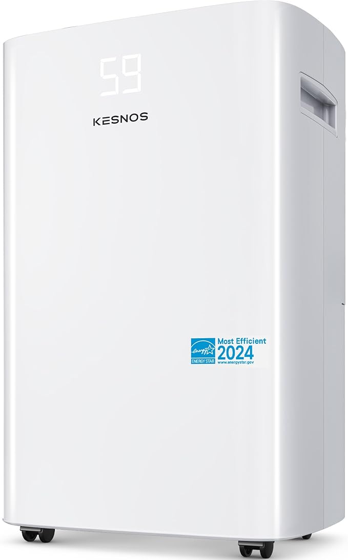 Kesnos 4500 Sq. Ft Dehumidifier for Home with Drain Hose -Ideal for Basements, Bedrooms, Bathrooms, Laundry Rooms -with Intelligent Control Panel, Front Display, 24 Hr Timer and 0.69 Gallon Water Tank