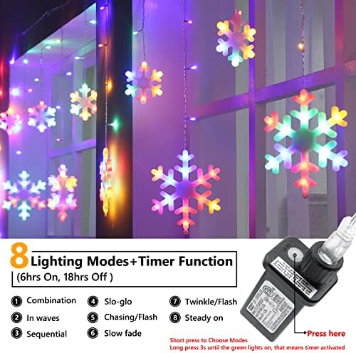 Christmas Snowflake Lights, 10.66ft 168 LED Icicle Lights Outdoor with 14 Drops, 8 Modes Waterproof Connectable Christmas Light for Eaves, Wedding, Garden, Yard, Indoor Outdoor Xmas Decor (Multicolor)