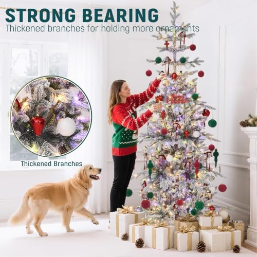 YITAHOME 7.5ft Flocked Prelit Sparse Slim Christmas Tree Aspen Fir w/Remote