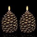 Wondise Flameless Candles with Timer, Battery Operated Flickering 3D Wick Real Wax Pine Cone Candles for Christmas Indoor Decoration, Set of 2, Brown(D3.5 x H6 Inch)