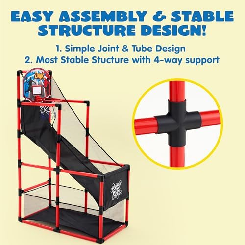 JOYIN Red Arcade Basketball Game Set, Indoor Basketball Hoop for Kids 3+ Years Old, Easy Set Up Sports Toy with 4 Balls, Gifts for Boys and Girls