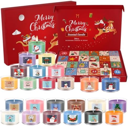 24 Days of Christmas Countdown Alex Transparent Candles, Festive Scented Soy Wax Gift Set, Holiday Aromatherapy Candles for Women, Christmas Decor