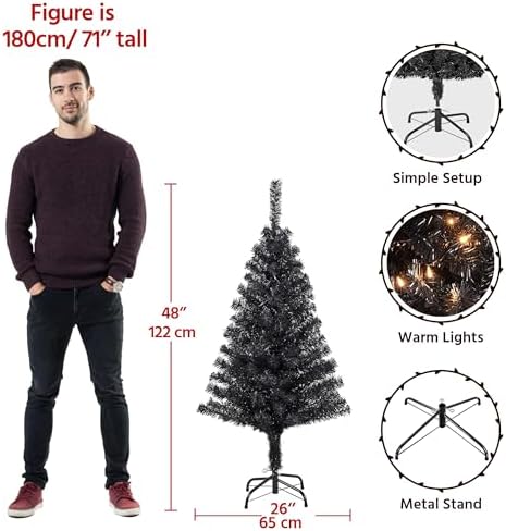 Yaheetech 4ft Pre-lit Artificial Small Christmas Tree with Stand, Black